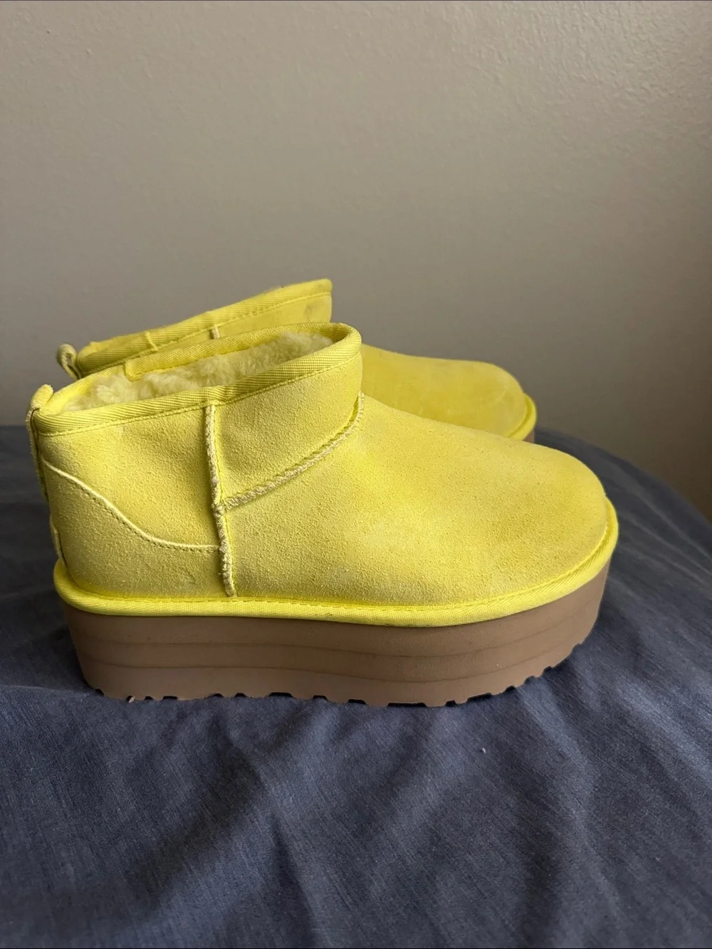 UGG Ultra Mini Platform Classic Yellow Platform Suede Shearling Boots